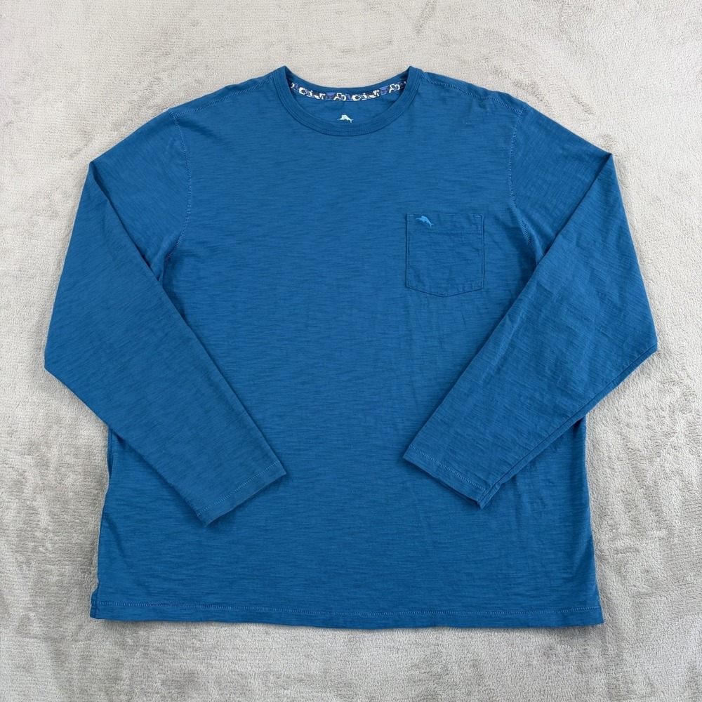 Tommy‎ Bahama Bali Beach Crew T-Shirt Men XL Blue Cotton Slub Jersey Marlin Logo